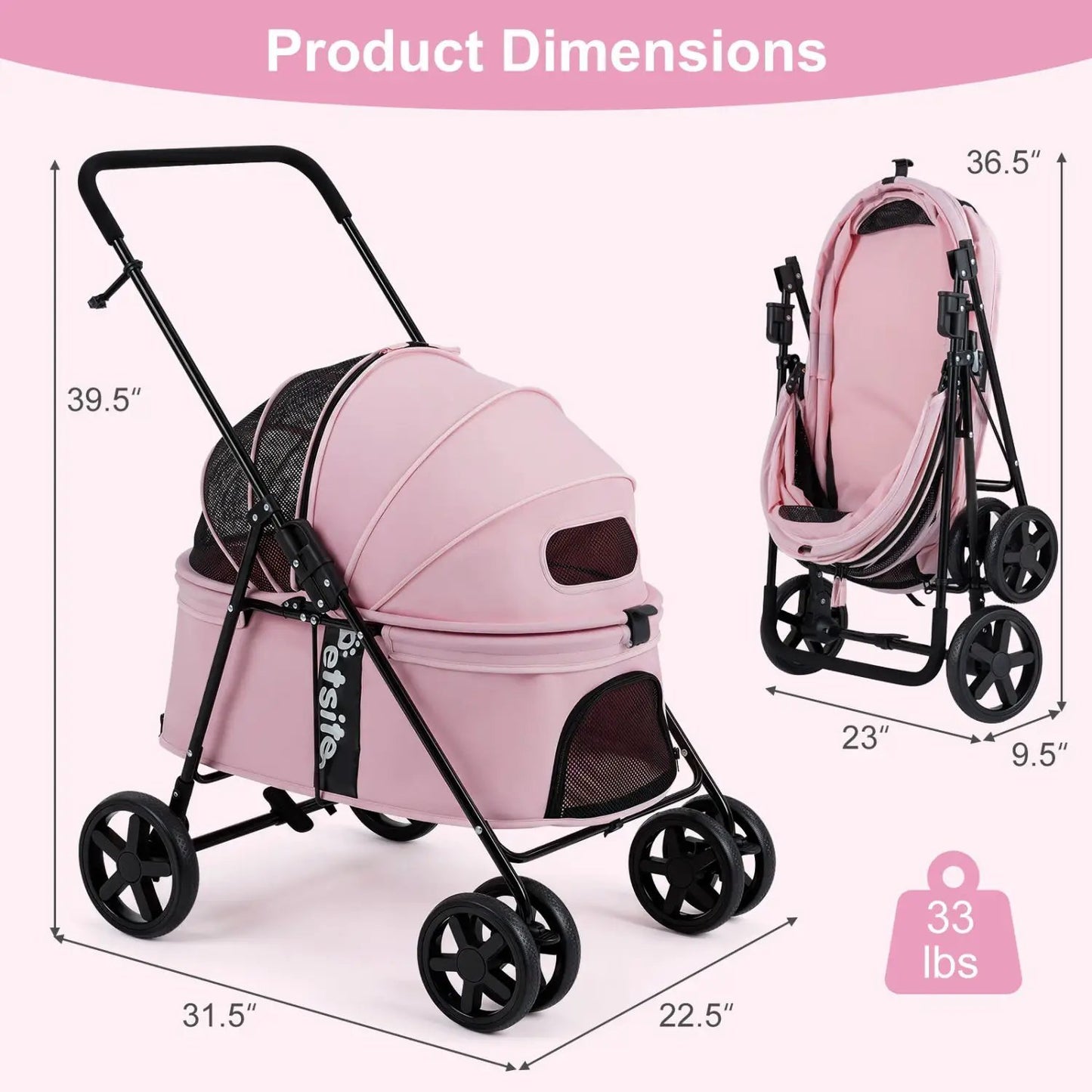 Foldable Pet Stroller for Small Dogs Brake
