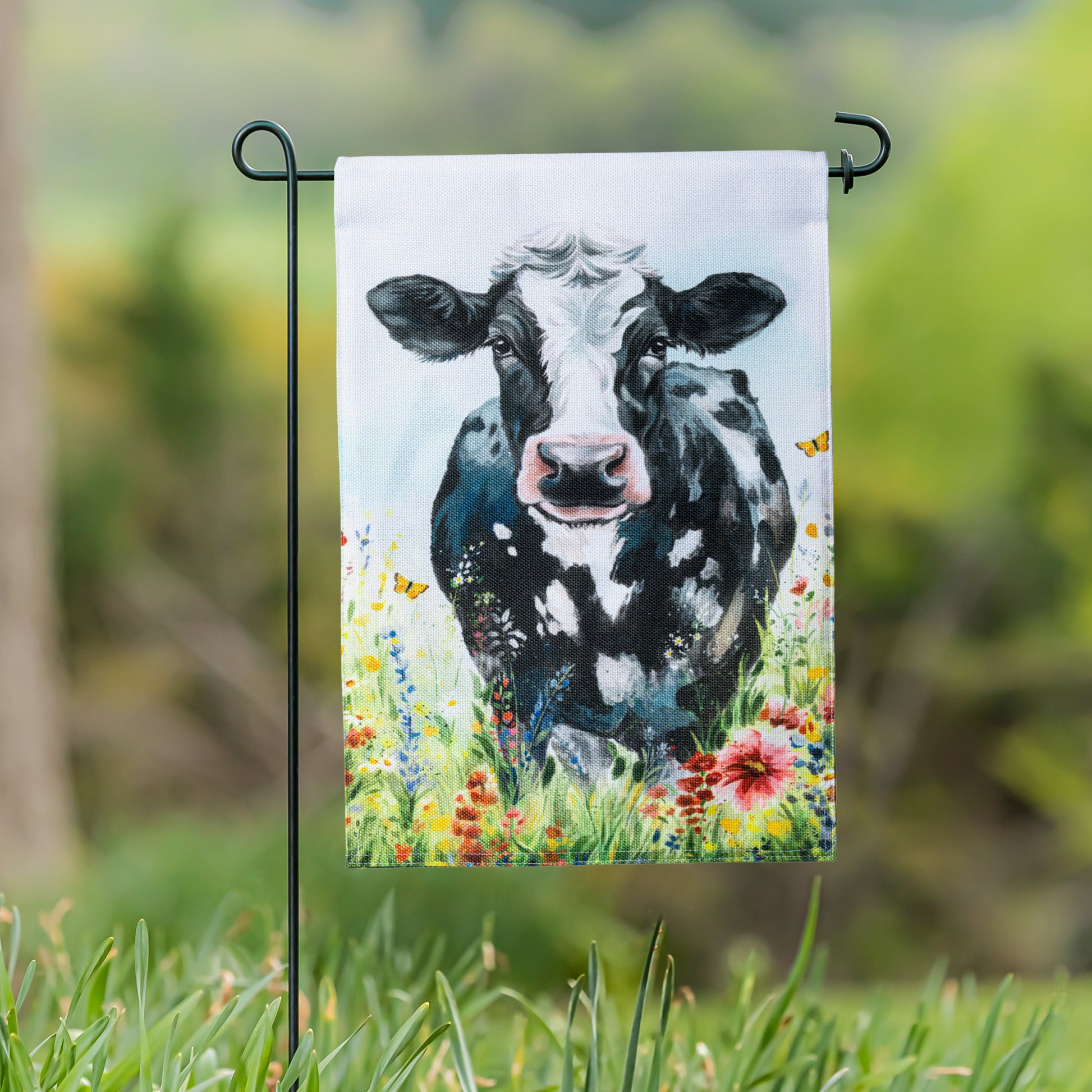 Petal & Plow Floral Cow Burlap Garden Flag - Tampa Home & Garden Store