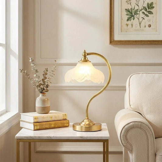 Brass Glass Petal Table Lamp E26 Dimmable 16.5" Gold Base - Tampa Home & Garden Store