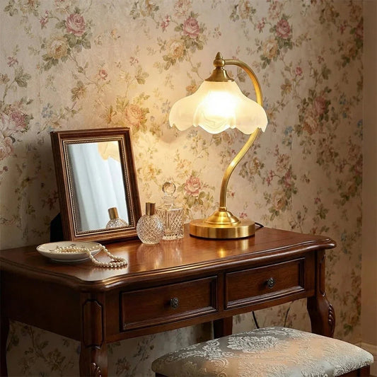 Brass Glass Petal Table Lamp E26 Dimmable 16.5" Gold Base - Tampa Home & Garden Store
