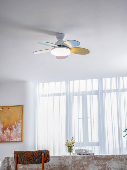 Moktan Sabai Petal-Shaped ceiling fan with LED light and remote, colorful blades on Tampa Home & Garden Store