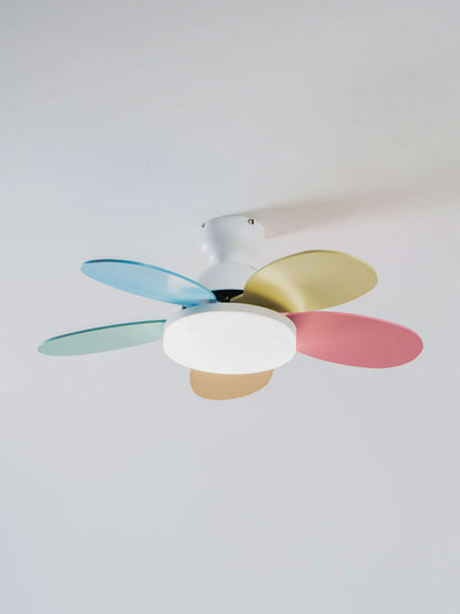 Petal-shaped ceiling fan with colorful blades and integrated LED light by Moktan Sabai on Tampa Home & Garden Store