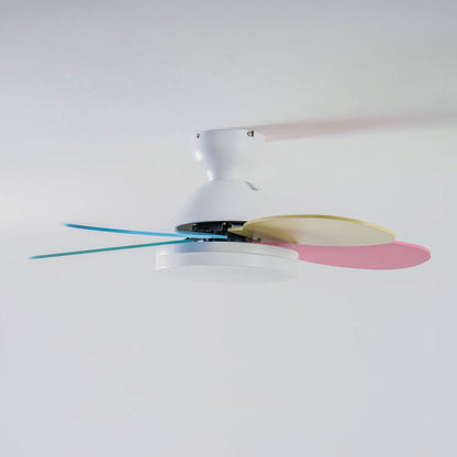 Ceiling fan Moktan Sabai, petal-shaped with LED light and remote, white body and colorful blades on Tampa Home & Garden Store
