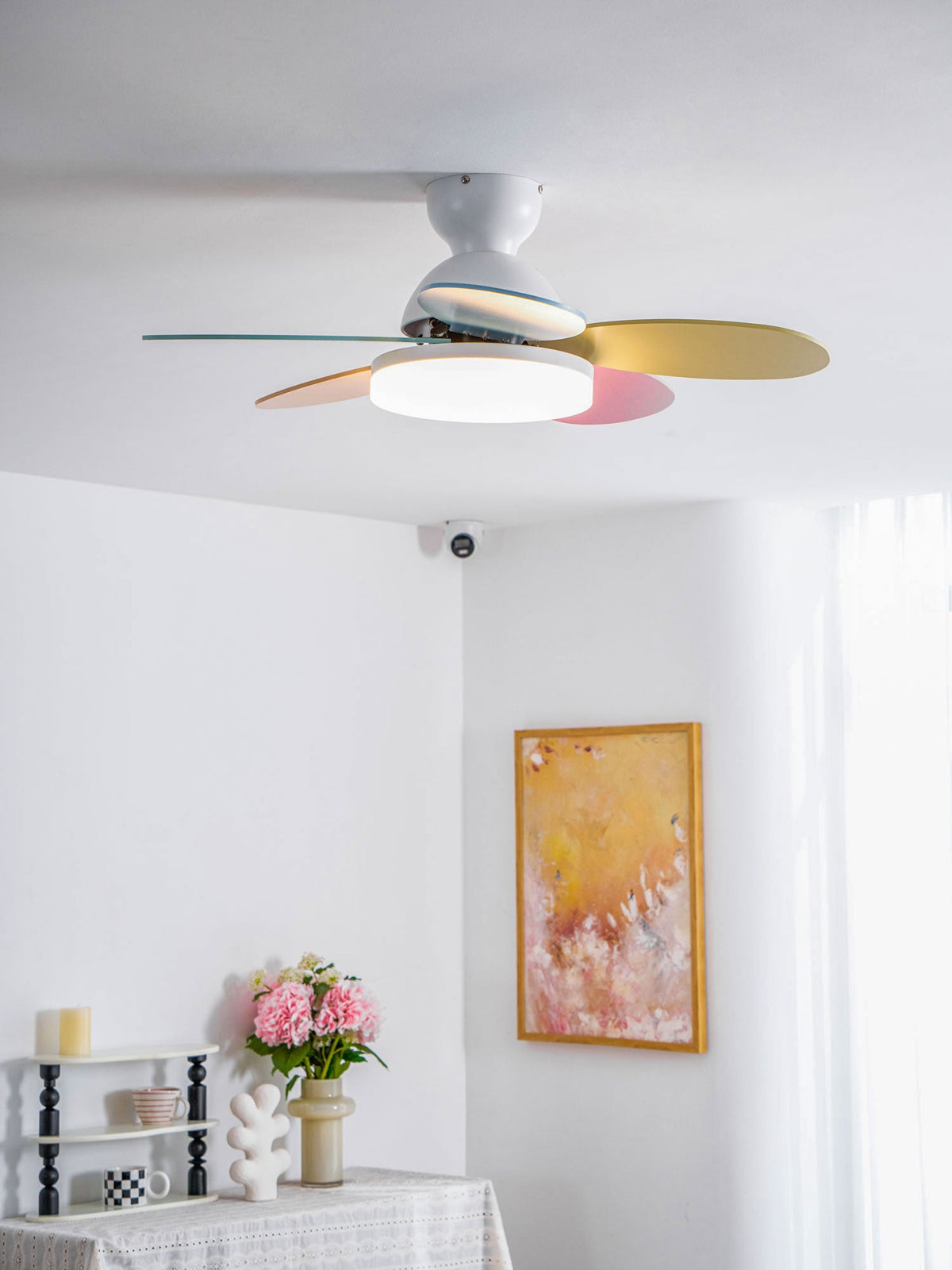 Petal-Shaped Ceiling Fan by Moktan Sabai with LED light and remote, multicolor blades on Tampa Home & Garden Store
