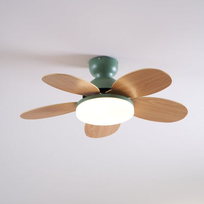 Petal-Shaped ceiling fan with LED light, five wooden blades and green canopy Moktan Sabai on Tampa Home & Garden Store