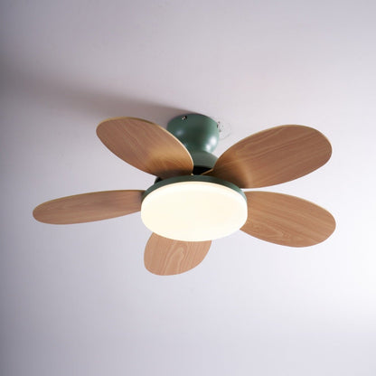 Petal-shaped ceiling fan with LED light; five wood blades, green canopy on Tampa Home & Garden Store