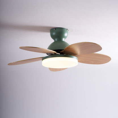Petal-Shaped Ceiling Fan by Moktan Sabai with LED light, green housing and wood blades on Tampa Home & Garden Store
