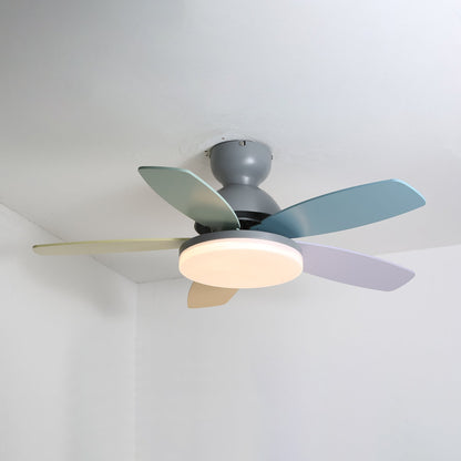 Petal-Shaped ceiling fan with LED light and remote, pastel blades, gray motor housing on Tampa Home & Garden Store