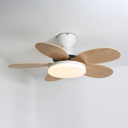 Petal-shaped Moktan Sabai ceiling fan with five wood blades, LED light, and remote on Tampa Home & Garden Store