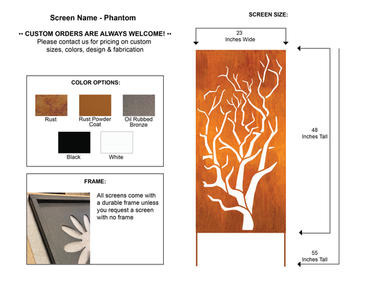 Privacy panels outdoor metal wall art 46-inch Rust finish by Rustica Ornamentals with tree on Tampa Home & Garden Store
