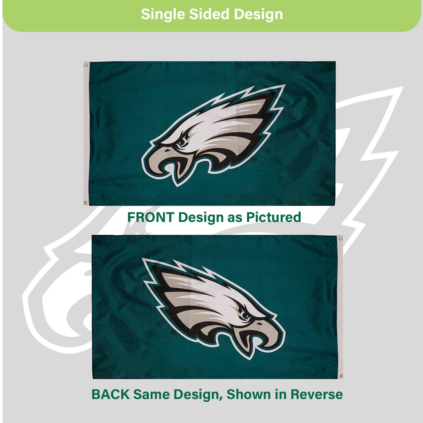 Philadelphia Eagles Single Sided Estate Flag with 2 Grommets, 3'x5' - Tampa Home & Garden Store