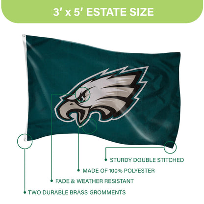 Philadelphia Eagles Single Sided Estate Flag with 2 Grommets, 3'x5' - Tampa Home & Garden Store