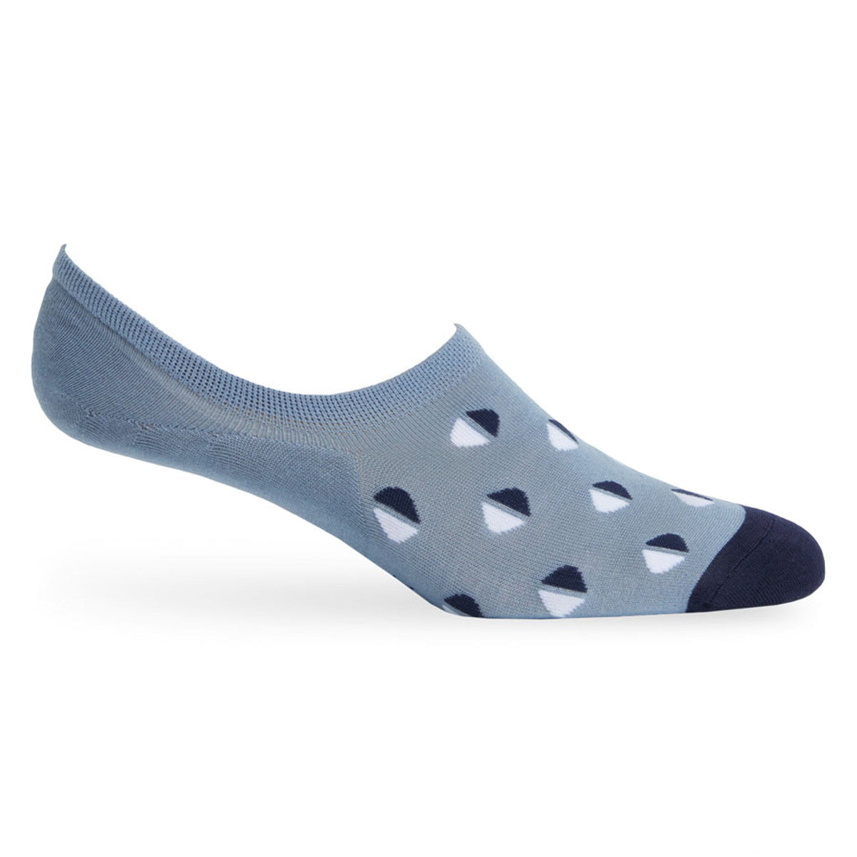 Phillips No Show socks by DeadSoxy, light blue footie with navy toe and white triangles on Tampa Home & Garden Store