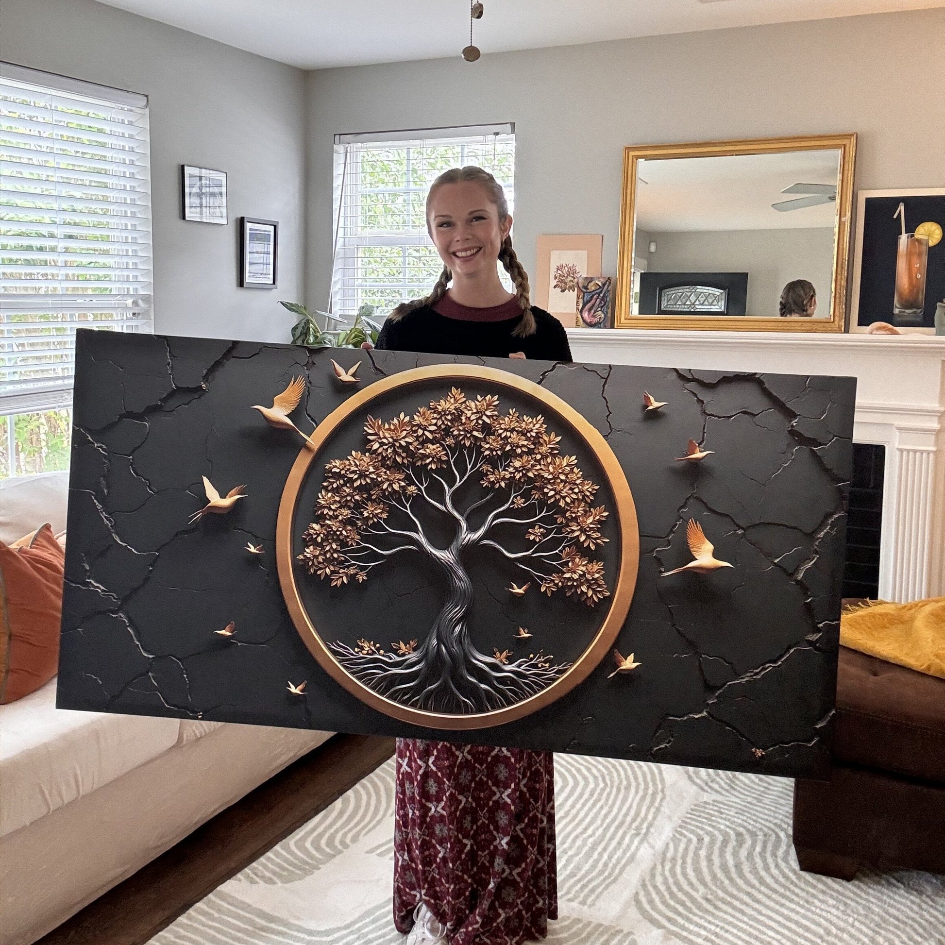3D Celtic Tree of Life Wall Art IV canvas, Tailored Canvases black panel with tree and birds on Tampa Home & Garden Store