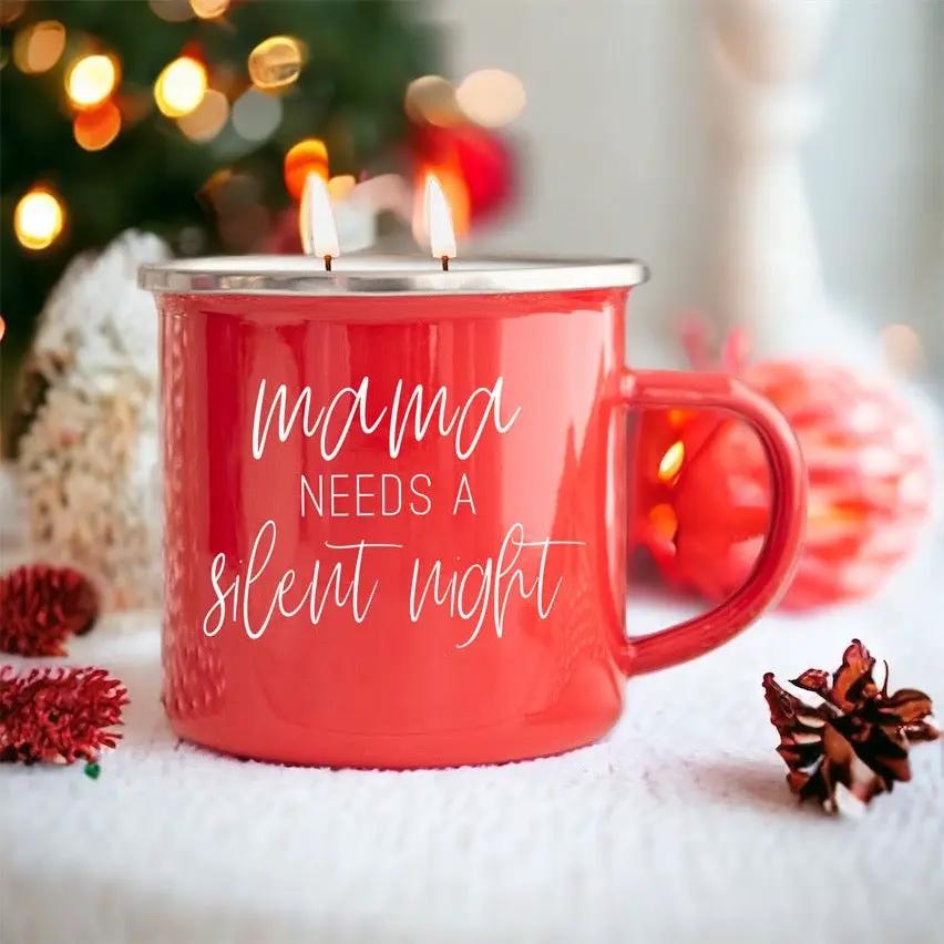 16oz Holiday Candle Mug in Red Metal Choose Scent