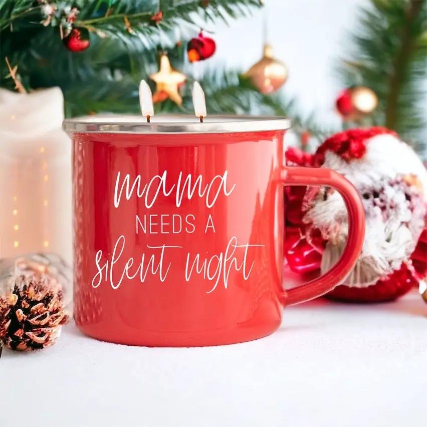 16oz Holiday Candle Mug in Red Metal Choose Scent