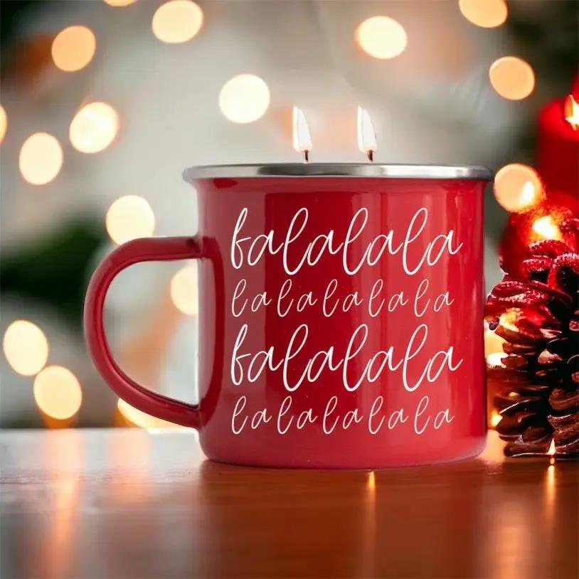16oz Holiday Candle Mug in Red Metal Choose Scent
