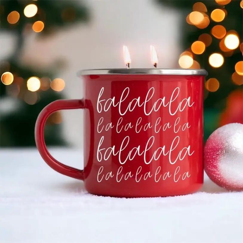 16oz Holiday Candle Mug in Red Metal Choose Scent