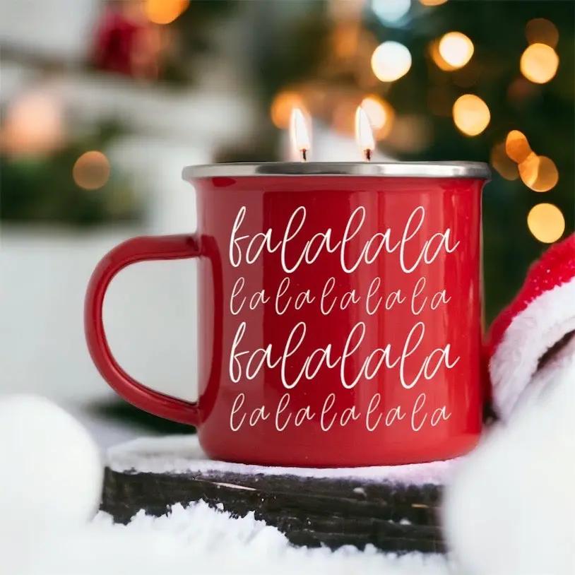 16oz Holiday Candle Mug in Red Metal Choose Scent