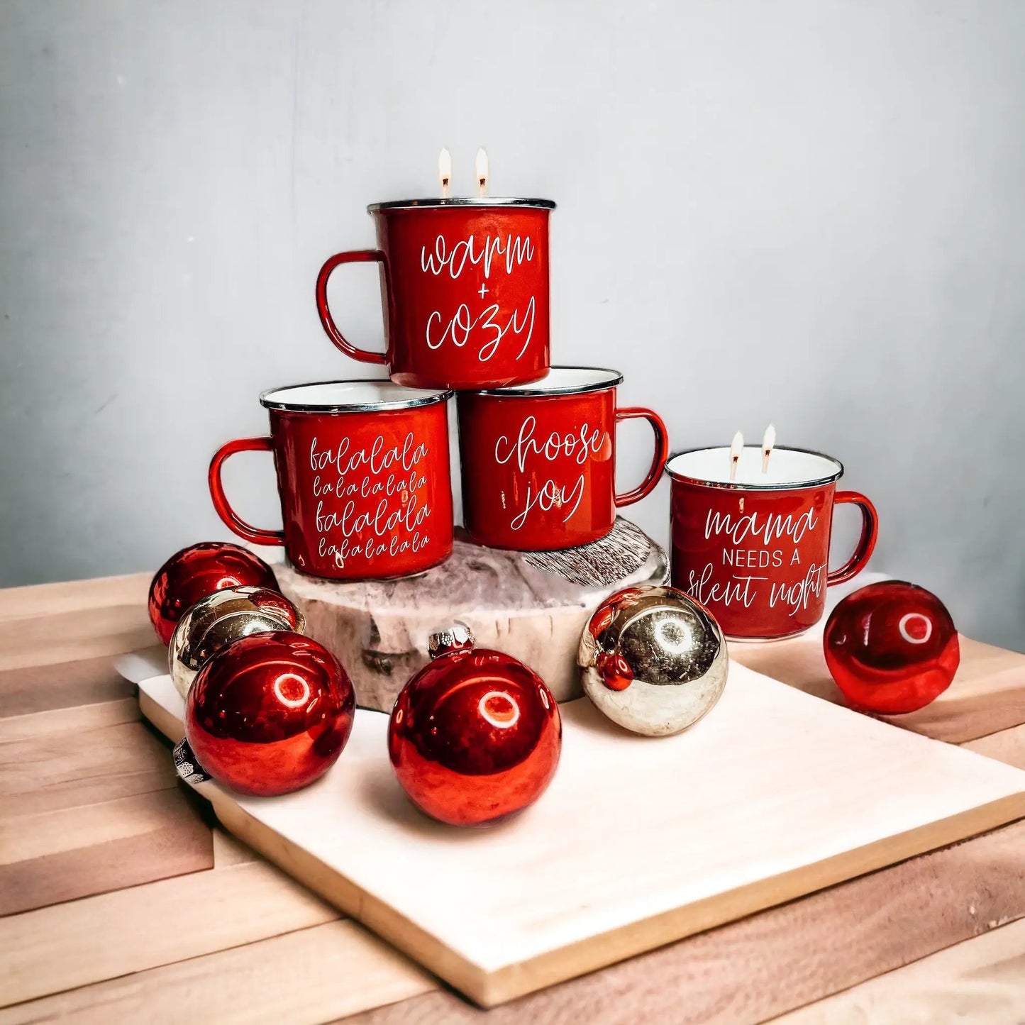 16oz Holiday Candle Mug in Red Metal Choose Scent