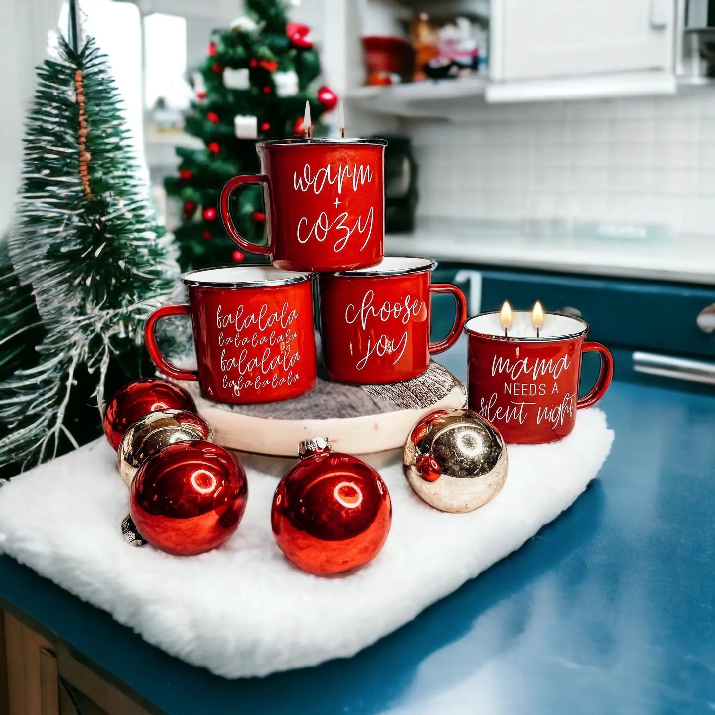 16oz Holiday Candle Mug in Red Metal Choose Scent