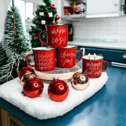 16oz Holiday Candle Mug in Red Metal Choose Scent