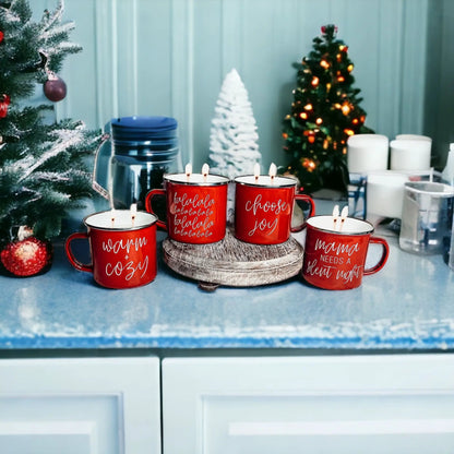 16oz Holiday Candle Mug in Red Metal Choose Scent