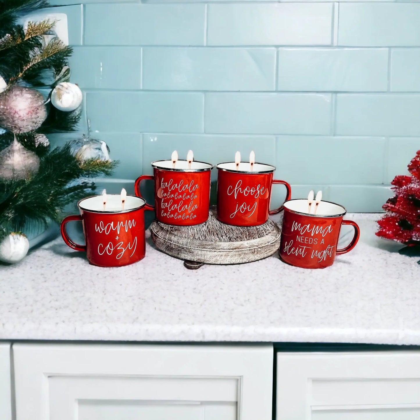 16oz Holiday Candle Mug in Red Metal Choose Scent