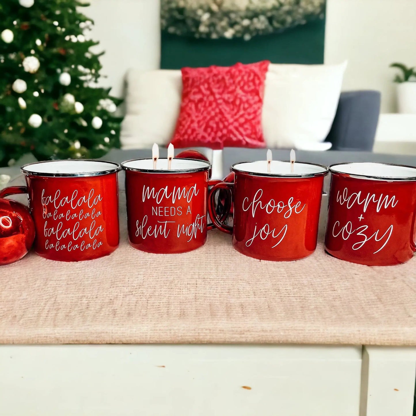 16oz Holiday Candle Mug in Red Metal Choose Scent