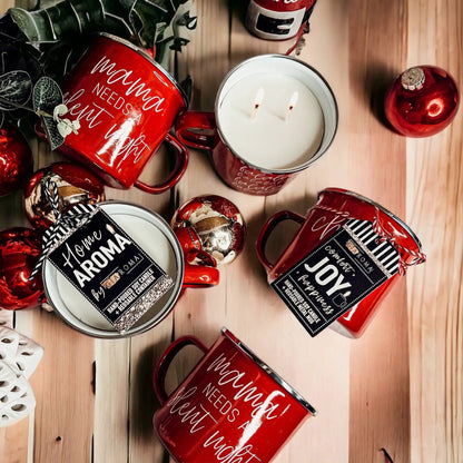 16oz Holiday Candle Mug in Red Metal Choose Scent