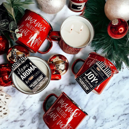 16oz Holiday Candle Mug in Red Metal Choose Scent