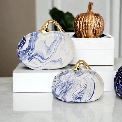 Martha Blue Marble Pumpkin Plate with Gold Stem