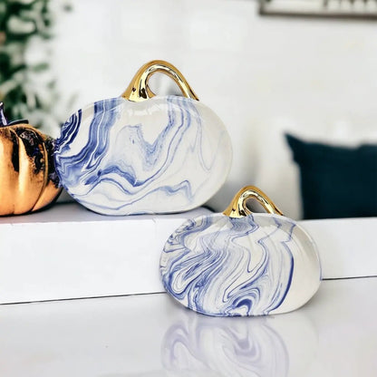 Martha Blue Marble Pumpkin Plate with Gold Stem