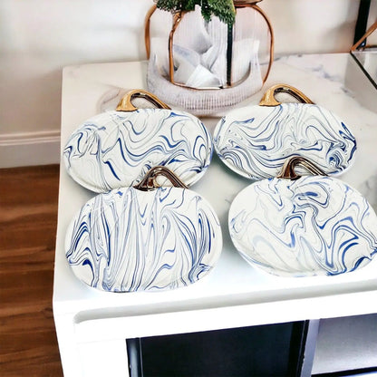 Martha Blue Marble Pumpkin Plate with Gold Stem