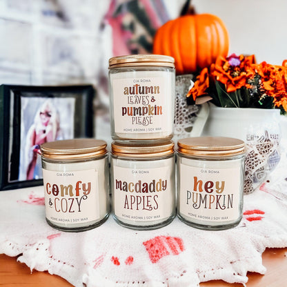 Candle Gia Roma Baked Pumpkin in clear glass jar with rose-gold lid, soy wax on Tampa Home & Garden Store
