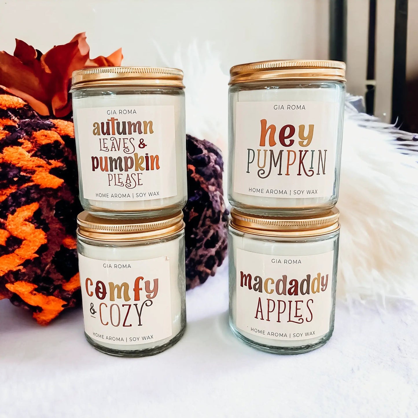 Toasted Pumpkin Spice Candle With Autumn Leaves
