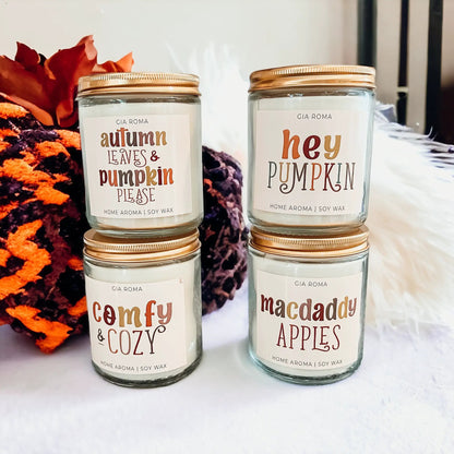 Toasted Pumpkin Spice Candle With Autumn Leaves