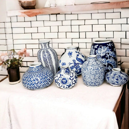 Samira blue porcelain vases Gia Roma blue and white ceramic decor group on Tampa Home & Garden Store