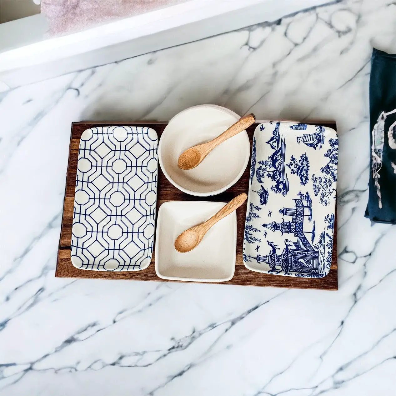 Chinoiserie Tapas Serving Set With Blue and White