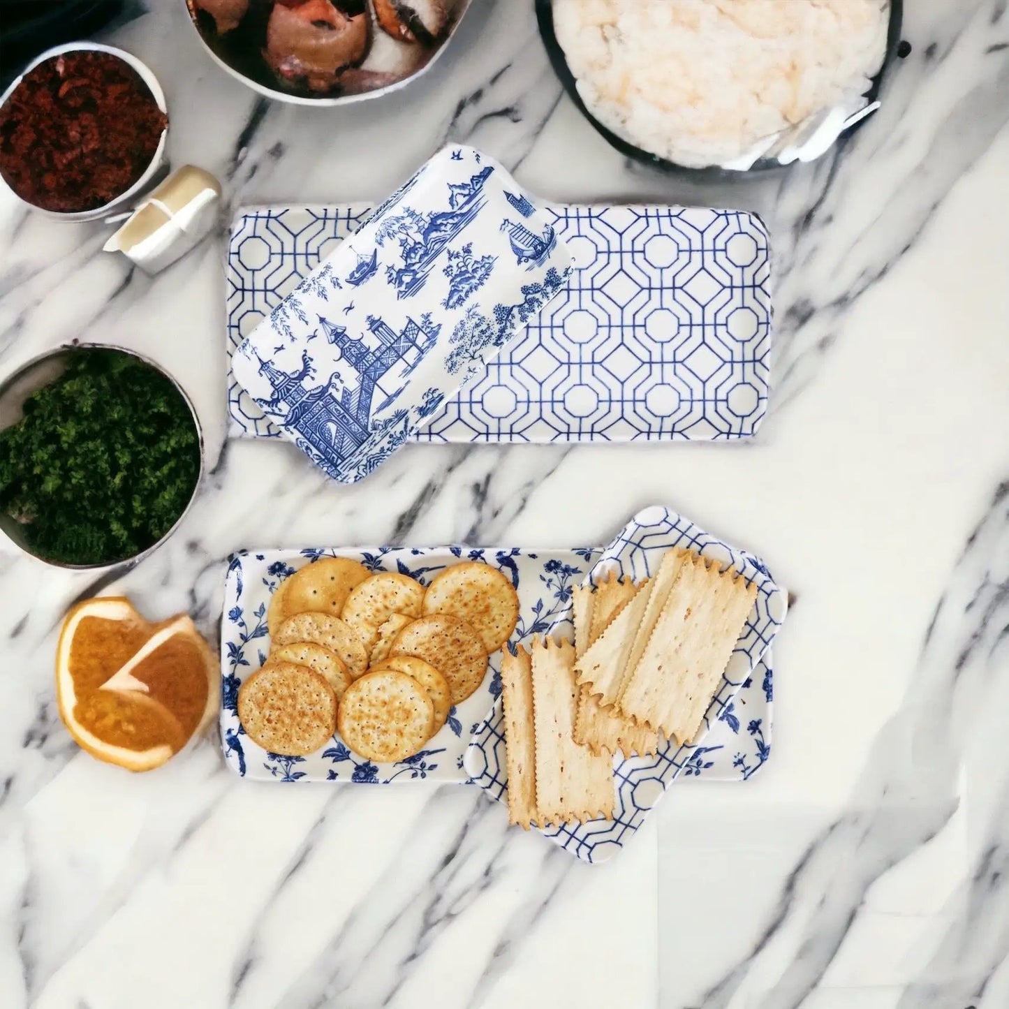 Chinoiserie Serving Set in Blue and White 4 Piece