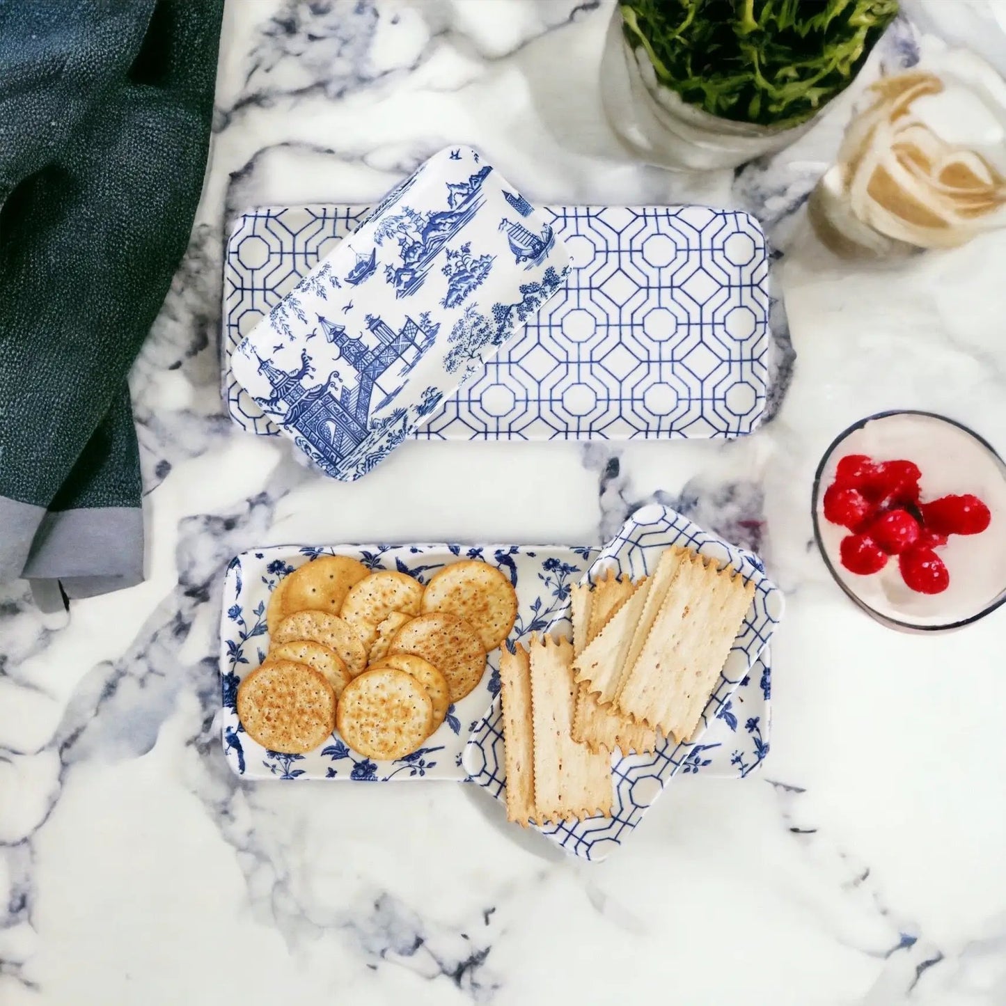 Chinoiserie Serving Set in Blue and White 4 Piece