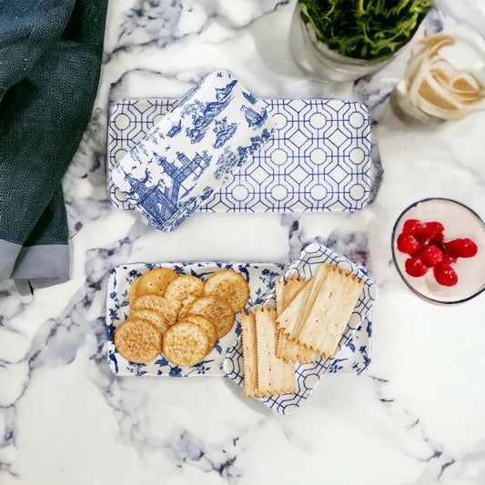 Chinoiserie 4pc serving set Gia Roma blue and white porcelain platters on Tampa Home & Garden Store