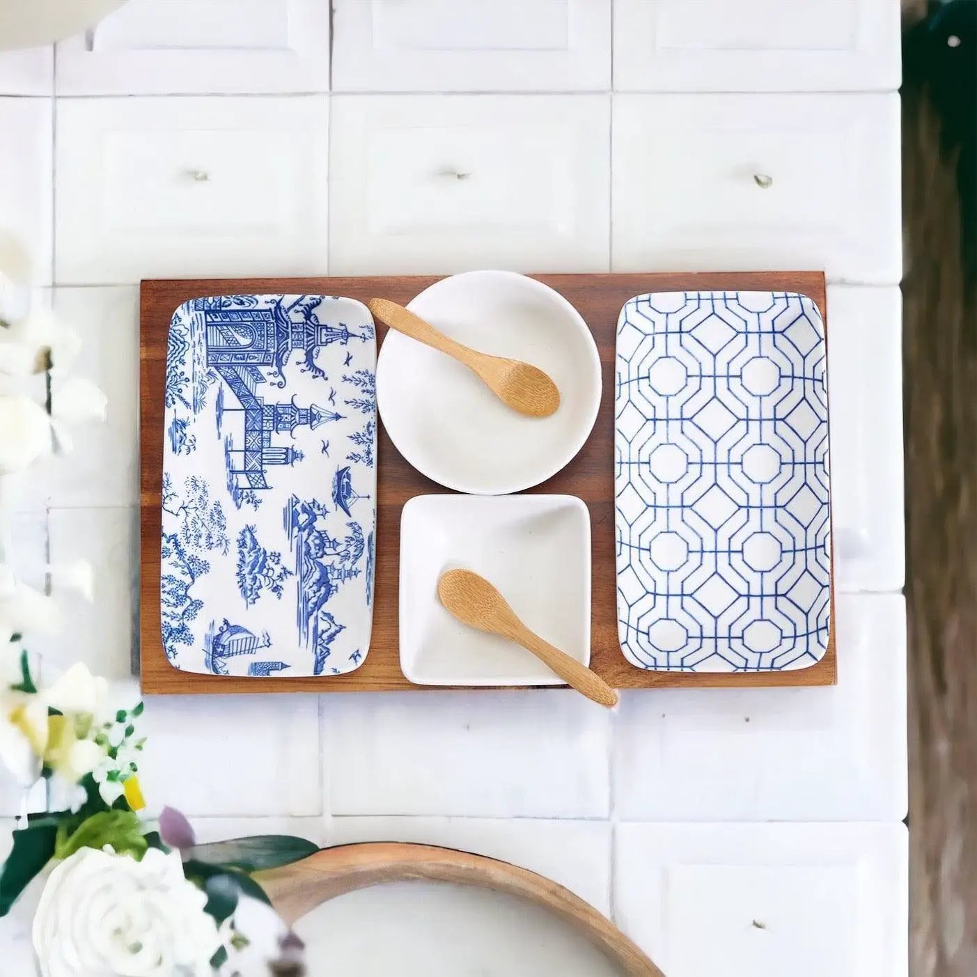 Chinoiserie Tapas Serving Set With Blue and White