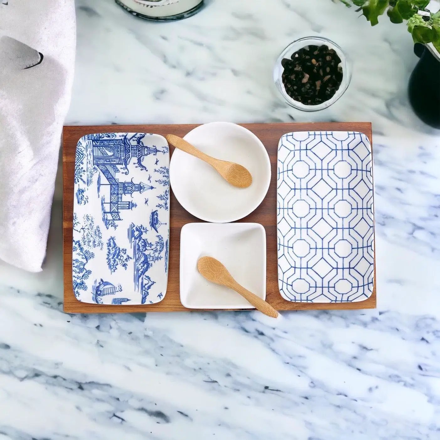 Chinoiserie Tapas Serving Set With Blue and White