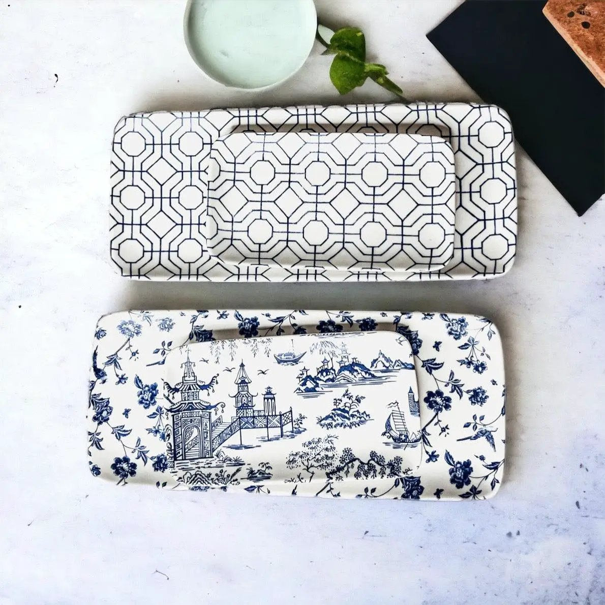 Chinoiserie Serving Set in Blue and White 4 Piece