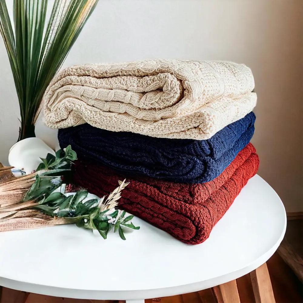 Cozy Ivory Cable Knit Throw Blanket for Home