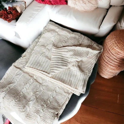 Cozy Ivory Cable Knit Throw Blanket for Home