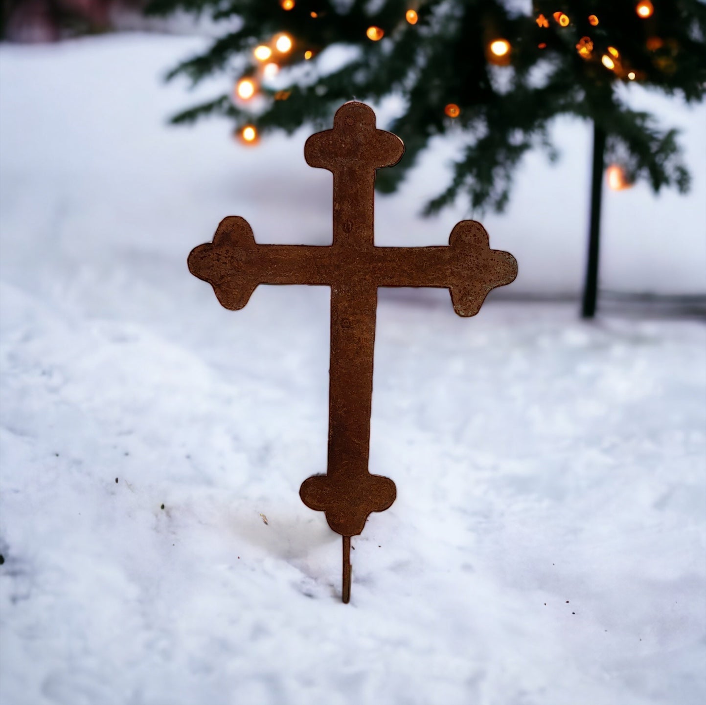 Rusted metal memorial cross lawn ornament, 25 inches, Rustica Ornamentals on Tampa Home & Garden Store