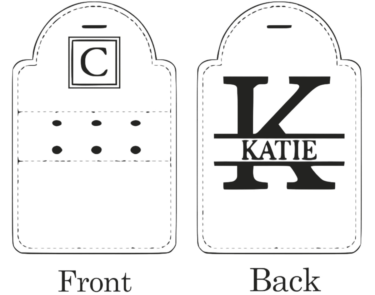 Leather Golf Tee Holder by Ryan's Woodworking, stitched pocket, back shows initials K and Kate on Tampa Home & Garden Store