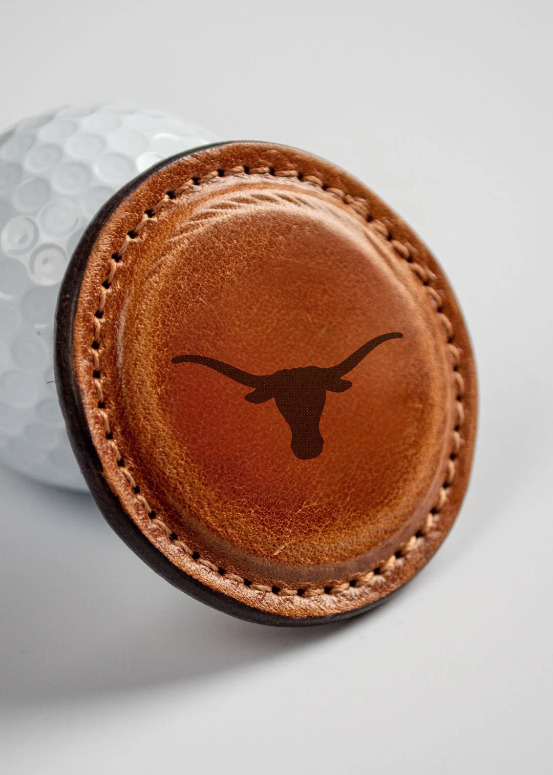 Texas Longhorn Leather Golf Ball Marker set of 2 brown leather by Ryan's Woodworking on Tampa Home & Garden Store